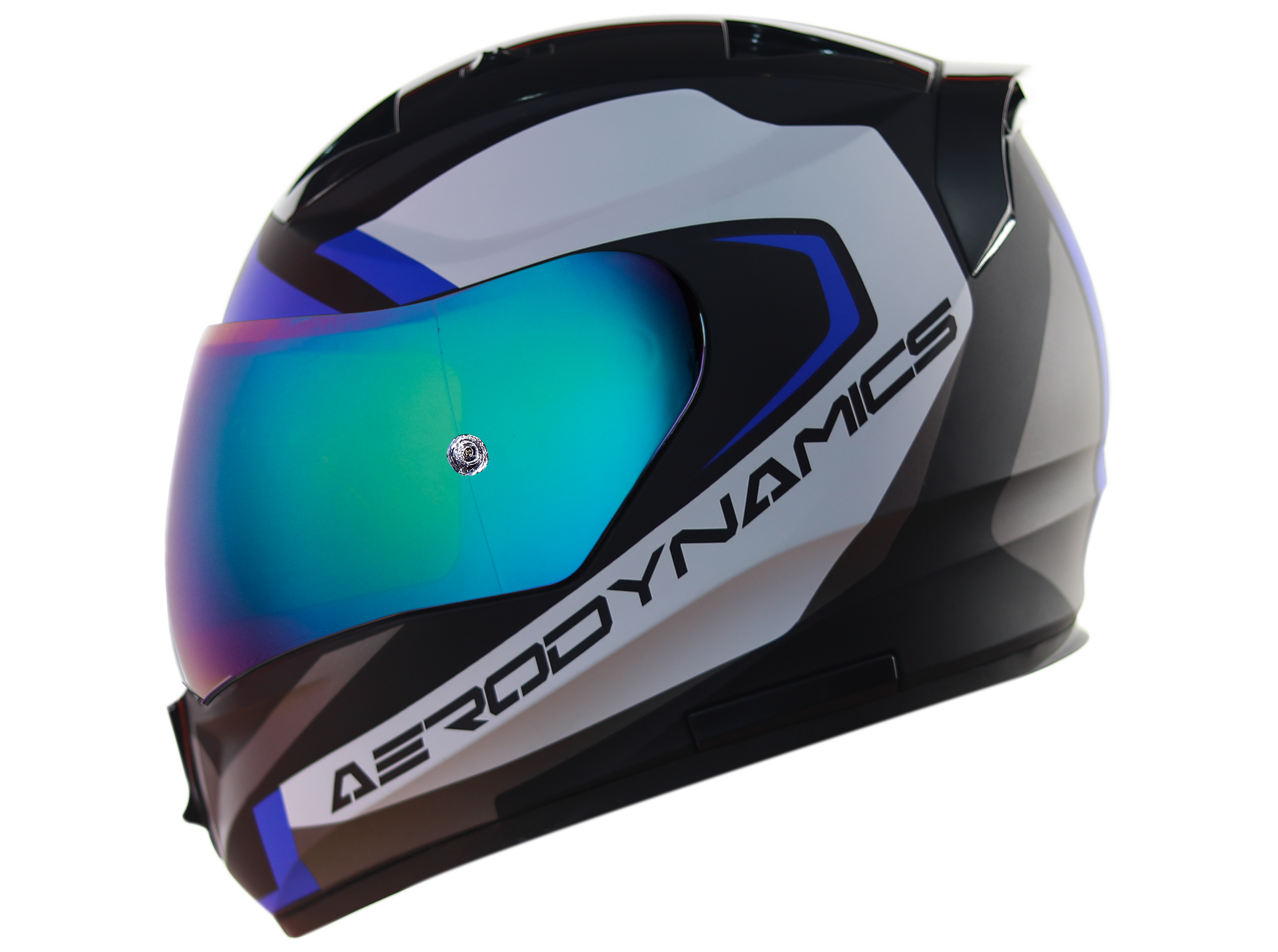 SA-1 Aerodynamics Mat Black/Blue With Anti-Fog Shield Rainbow Chrome Visor 